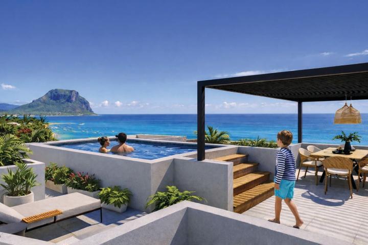 Penthouse avec vue mer panoramique et rooftop piscine à vendre à Tamarin