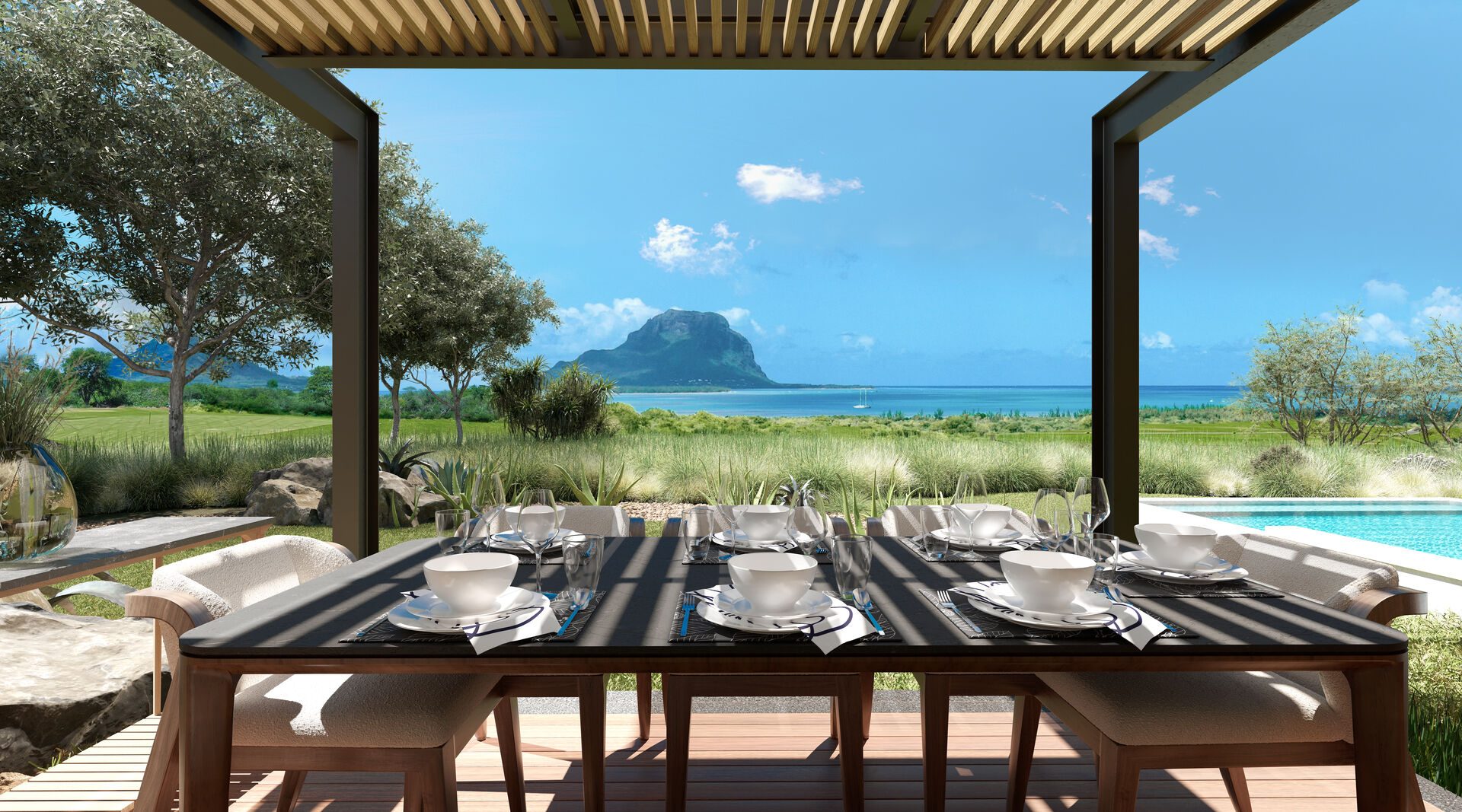 Villa éco-responsable 3 chambres à Tamarin face au golf à vendre