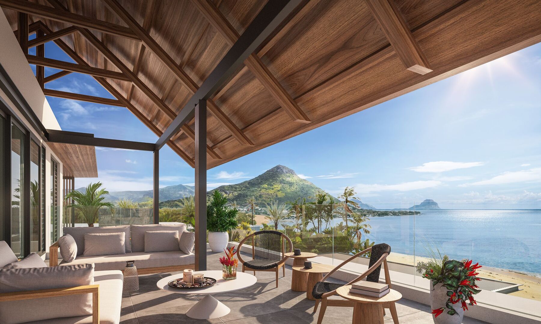 Waterfront 4-suite villa facing Le Morne