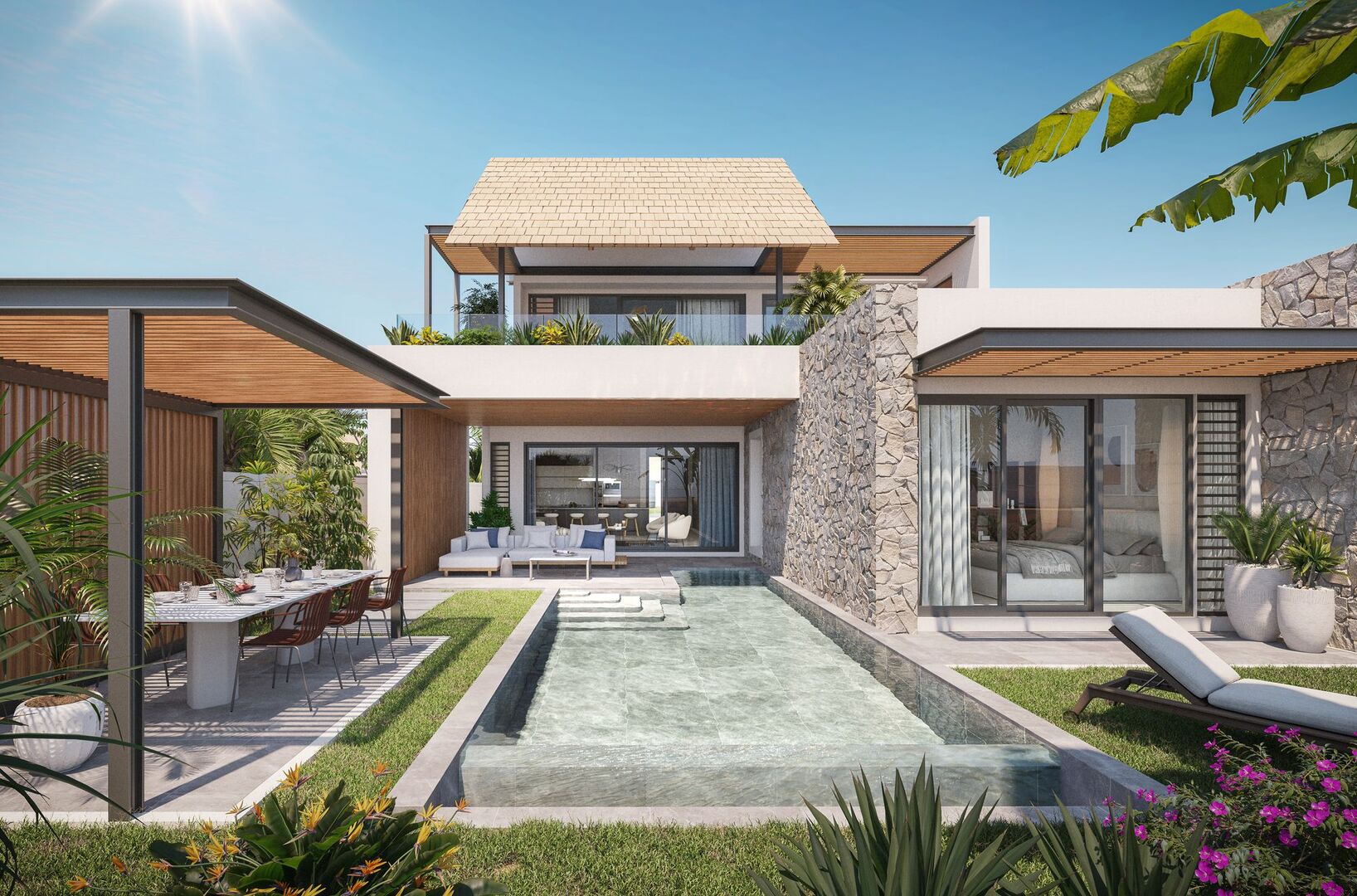 Waterfront 4-suite villa facing Le Morne