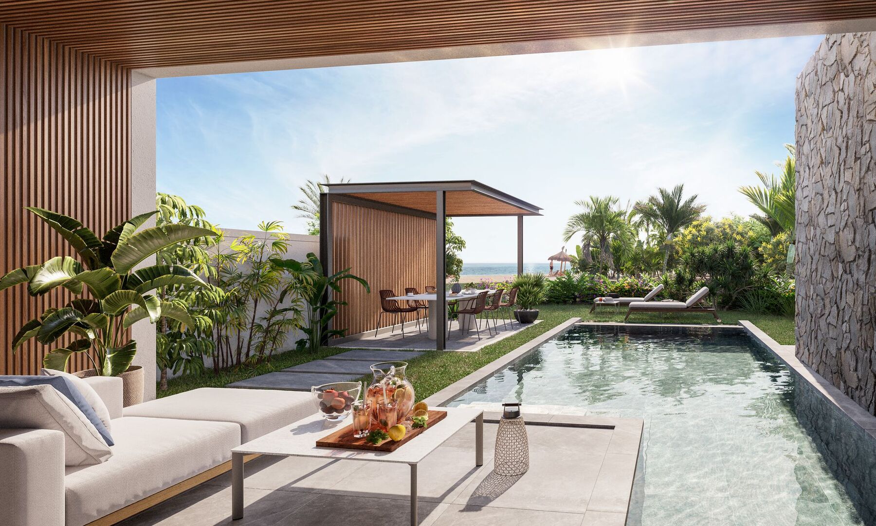 Waterfront 4-suite villa facing Le Morne